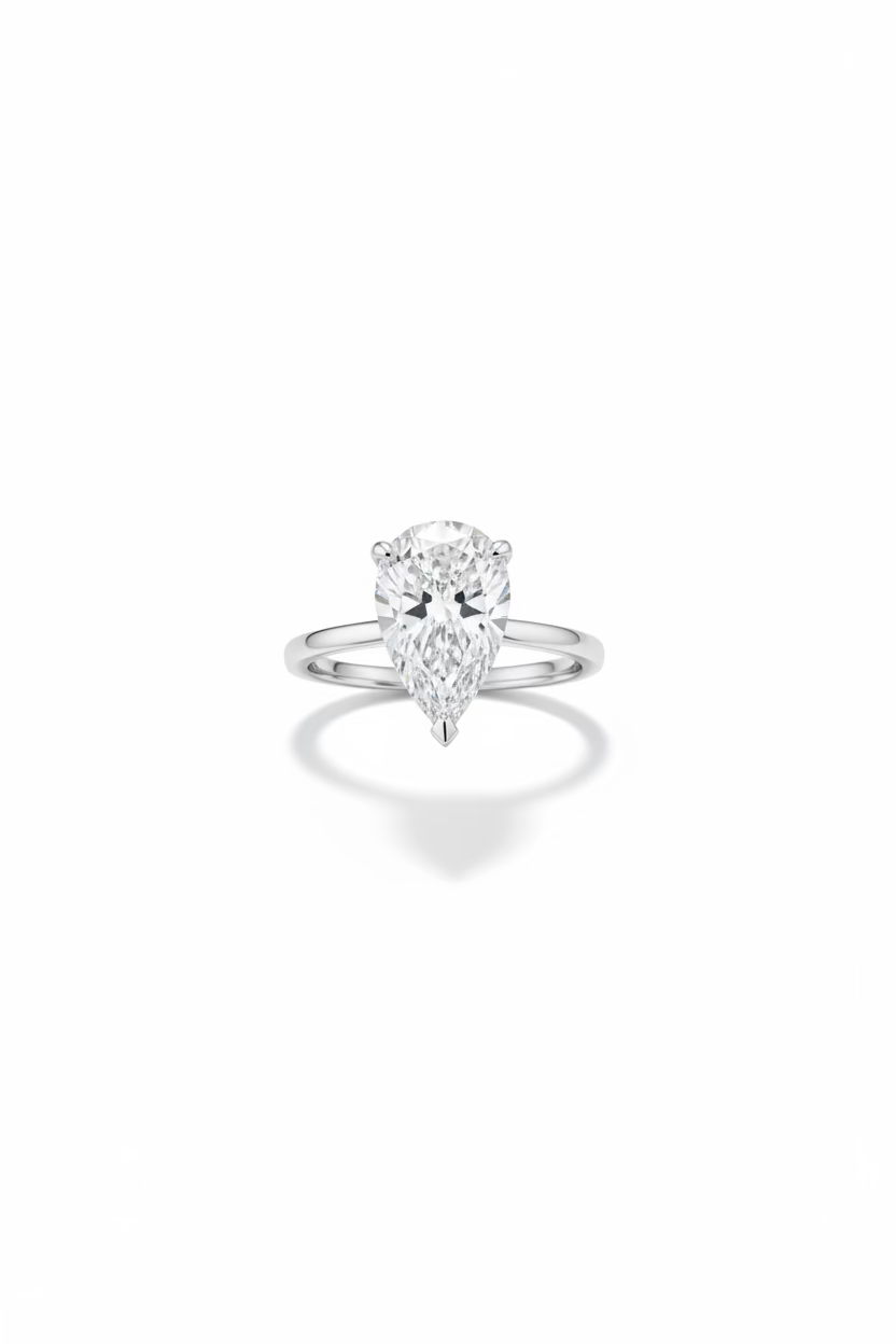 Tear Drop Pear 14 Karat White Gold Engagement Ring