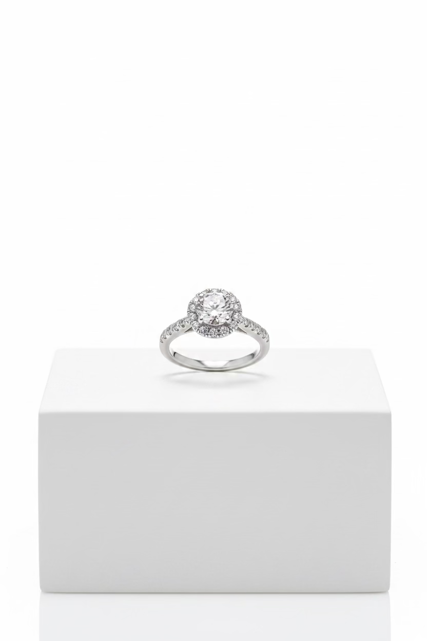 Round White Gold Halo Engagement Ring