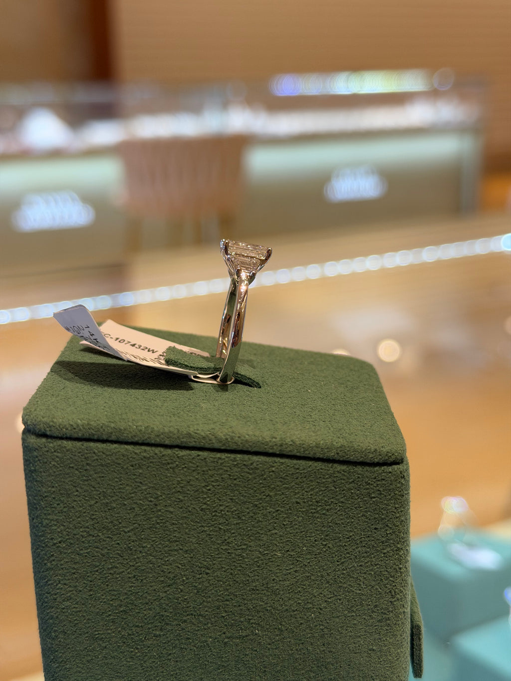 Emerald Three Stone White Gold Engagement Ring