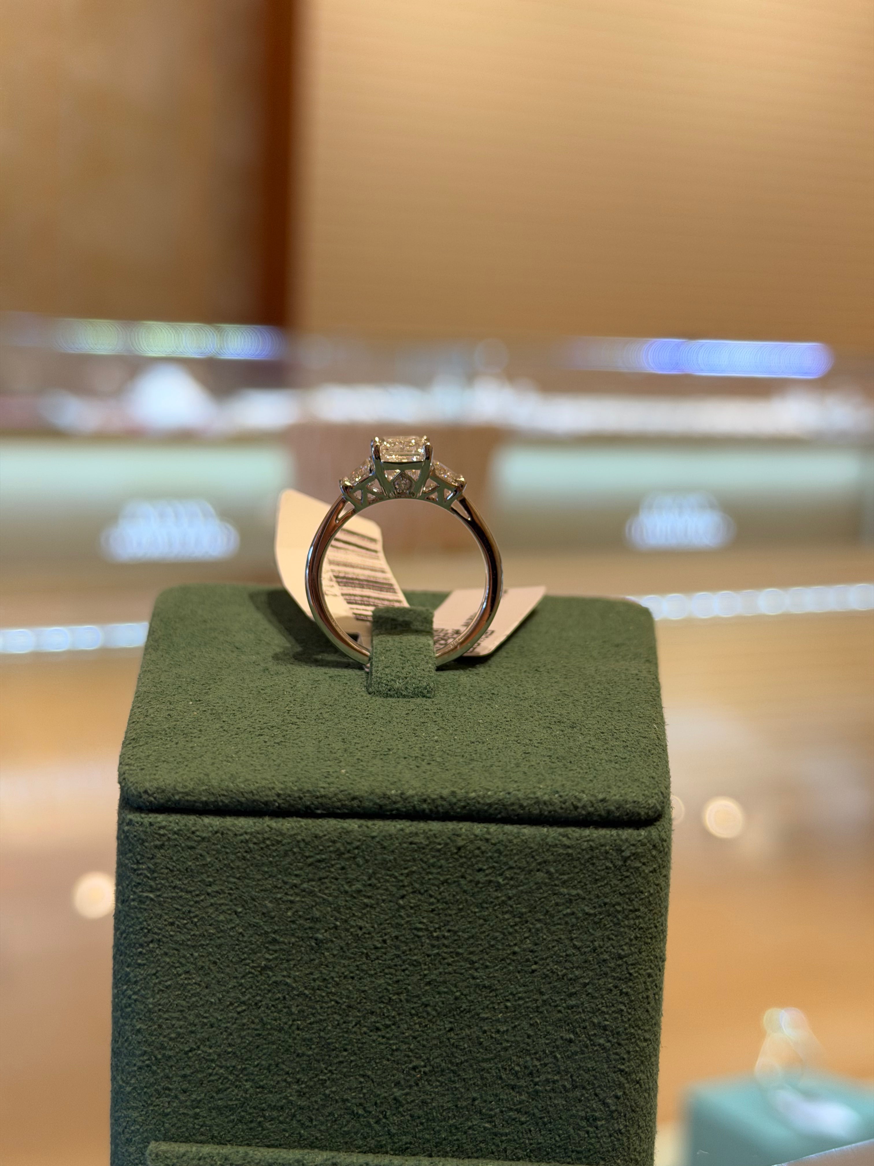Emerald Three Stone White Gold Engagement Ring