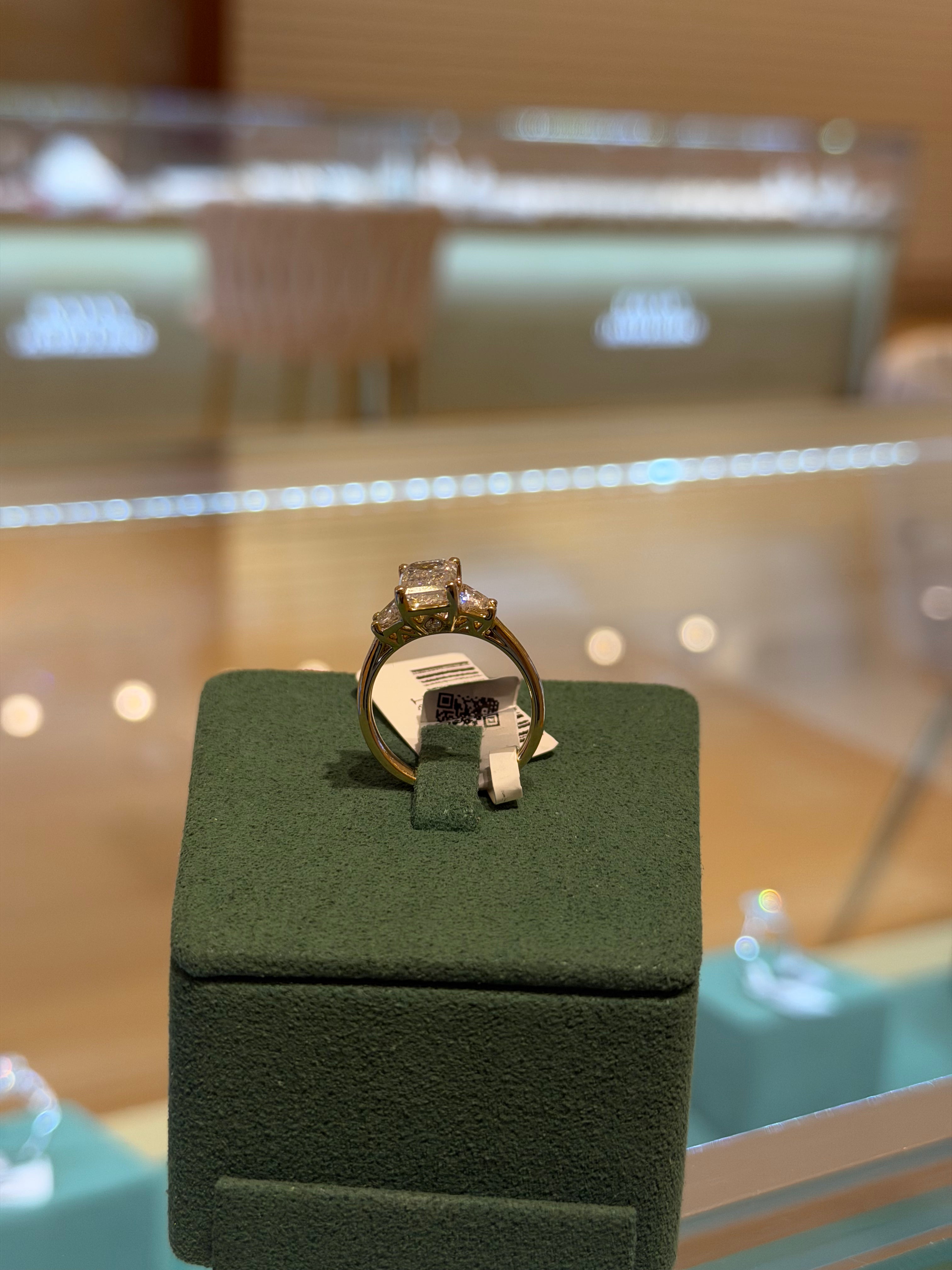 Emerald Three Stone Yellow Gold Engagement Ring