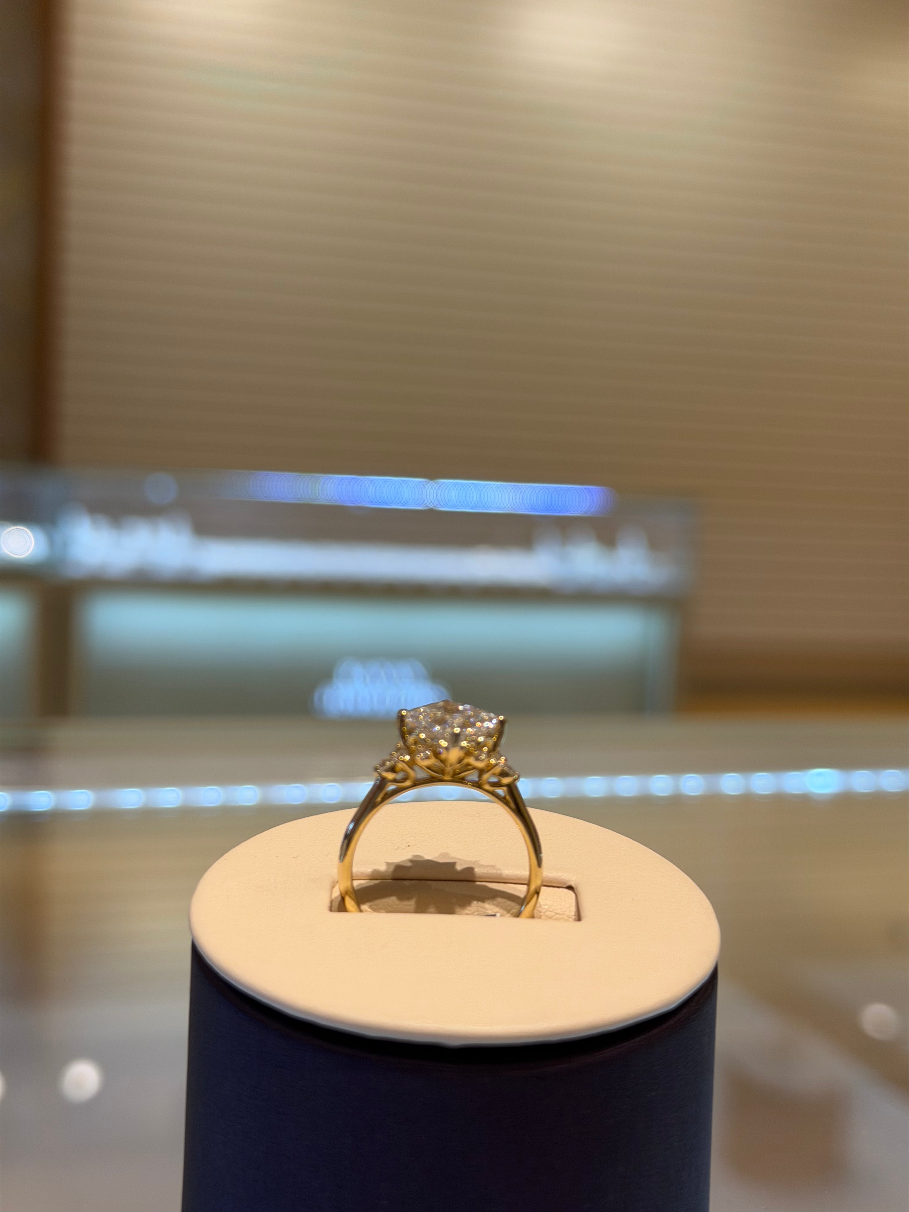 Princess Tri-Stone Yellow Gold Engagement Ring