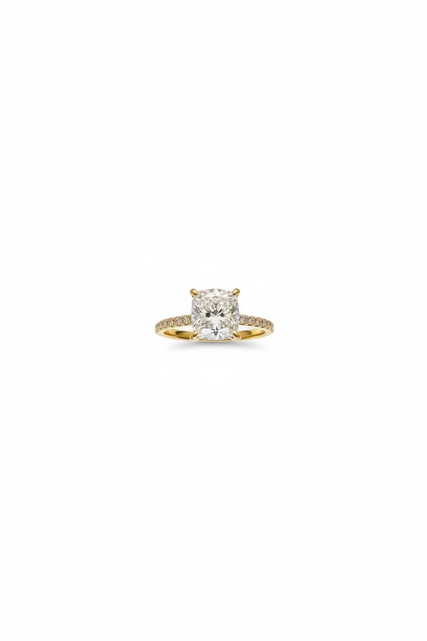 Cushion Hidden Halo Yellow Gold Ring