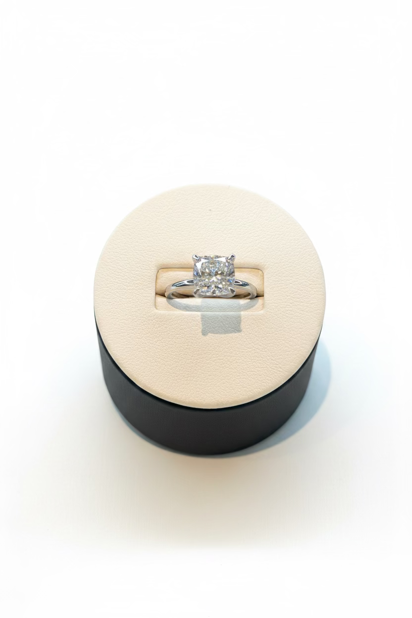 Cushion Hidden Halo White Gold Ring