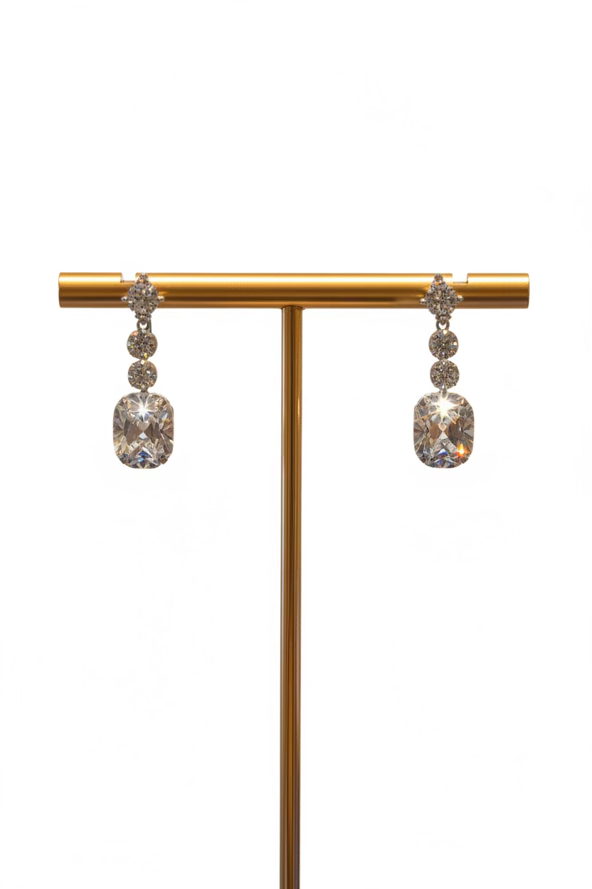Emerald Halo 2 Carat White Gold Dangle Earrings