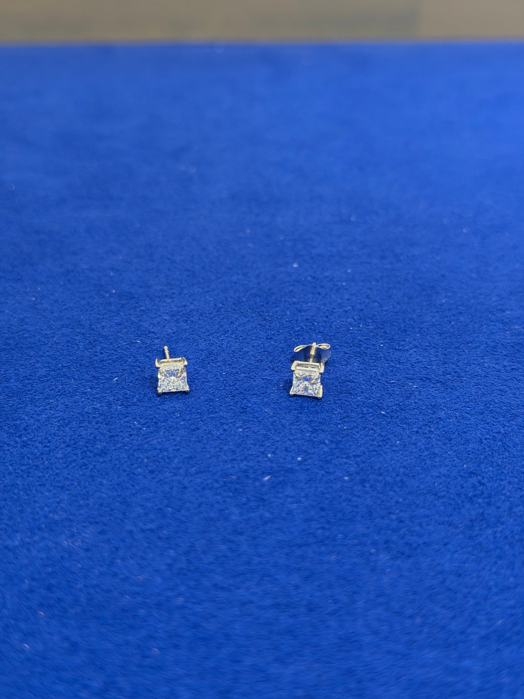 Single Carat Princess White Gold Studs