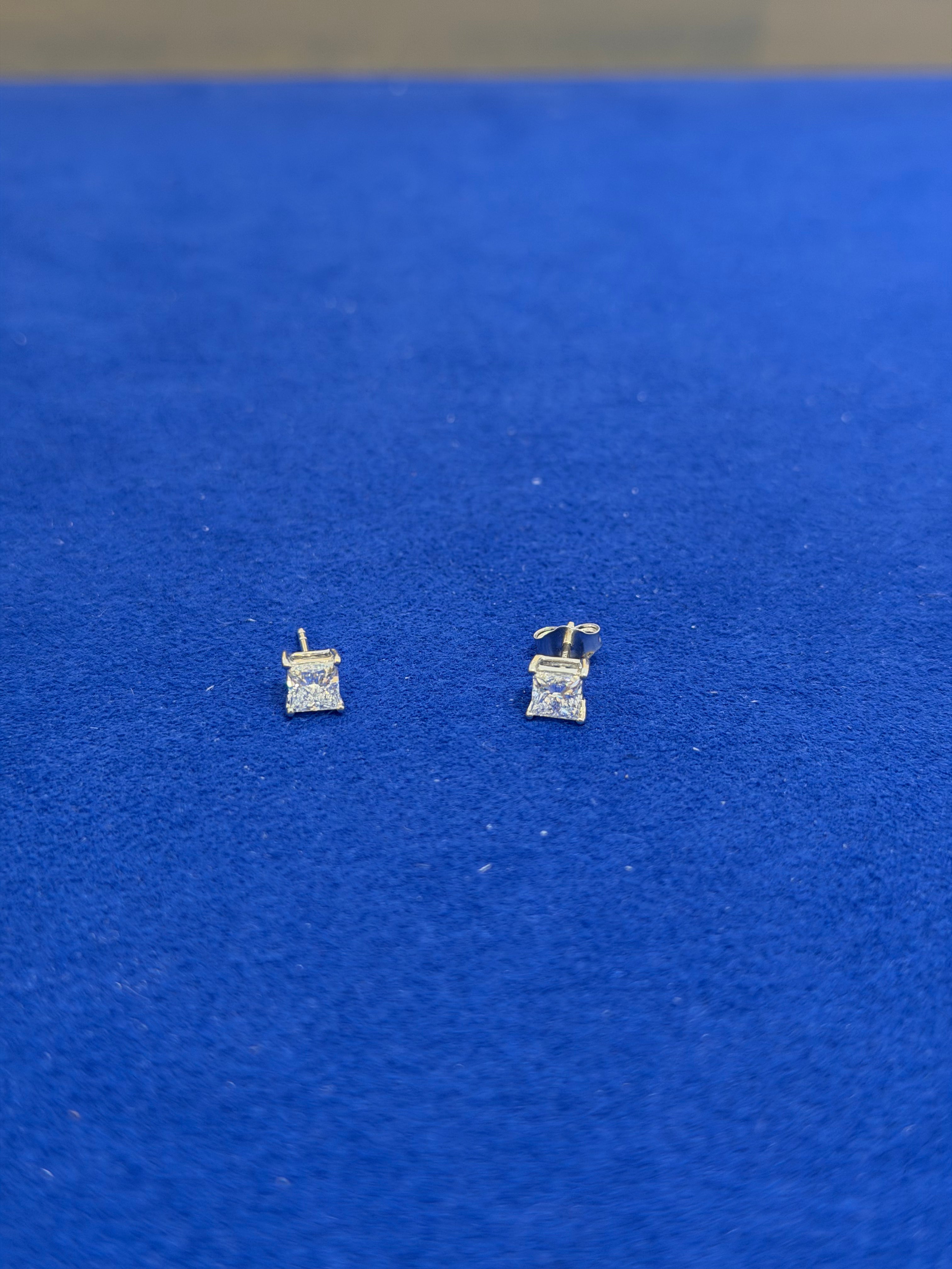 Single Carat Princess White Gold Studs
