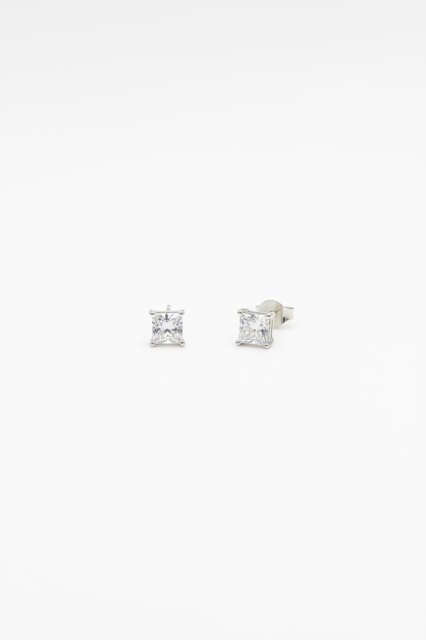 Single Carat Princess White Gold Studs