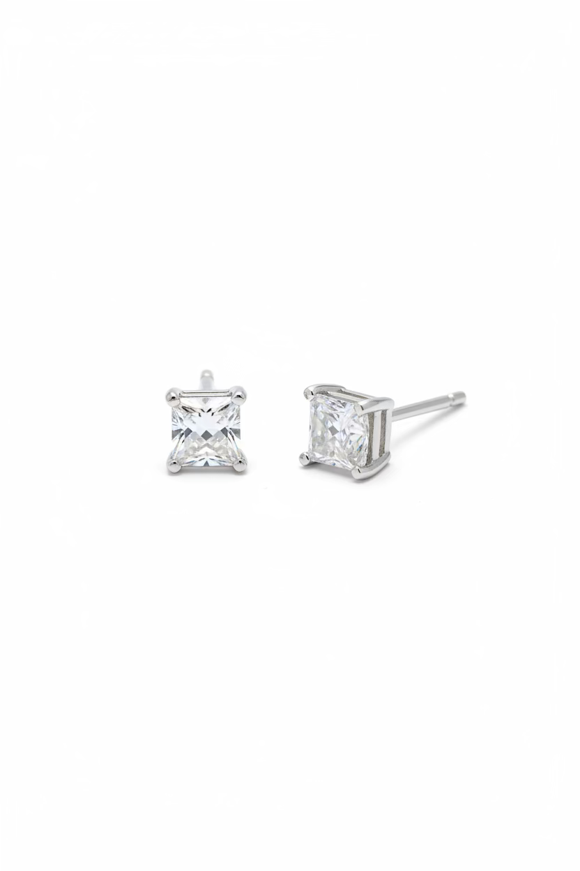 Half Carat Princess White Gold Studs