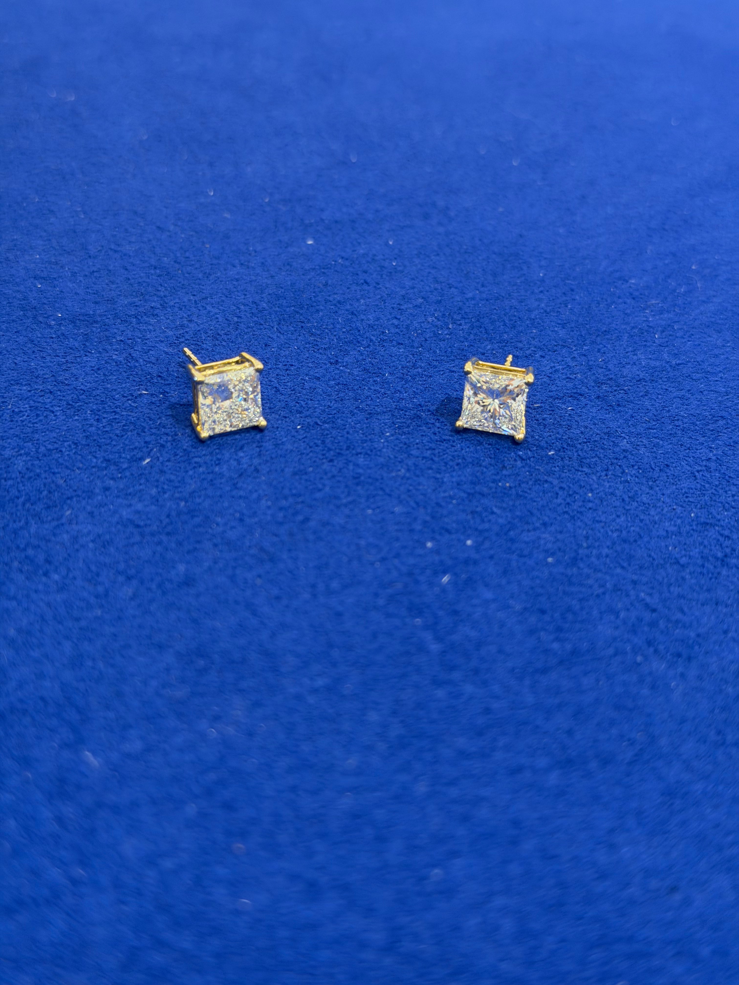 4 Carat Princess Yellow Gold Studs