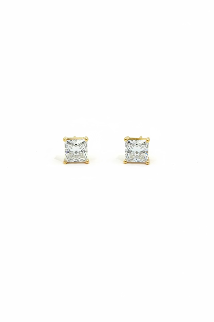 4 Carat Princess Yellow Gold Studs