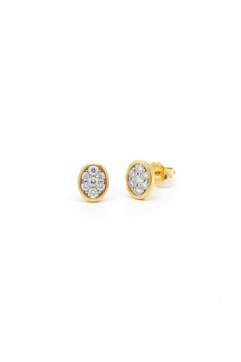 Single Carat Oval Yellow Gold Studs