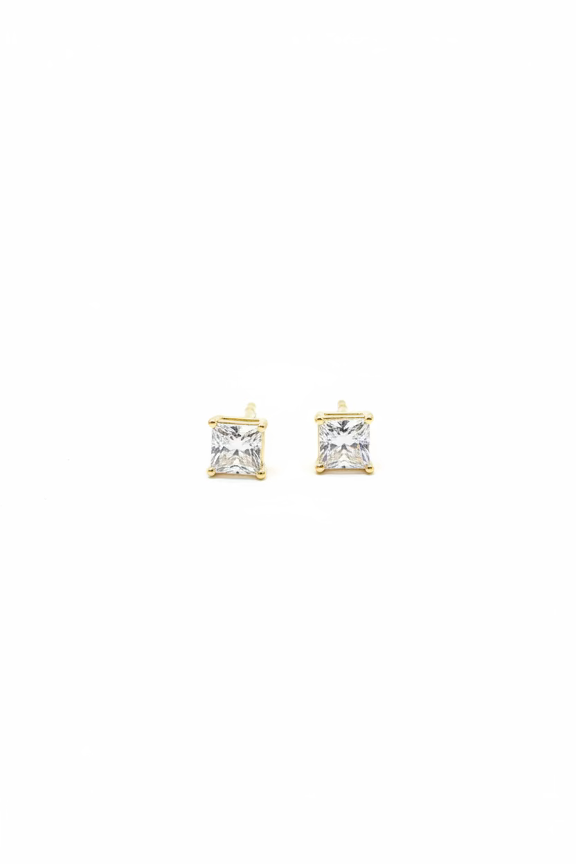 Single Carat Princess Yellow Gold Studs