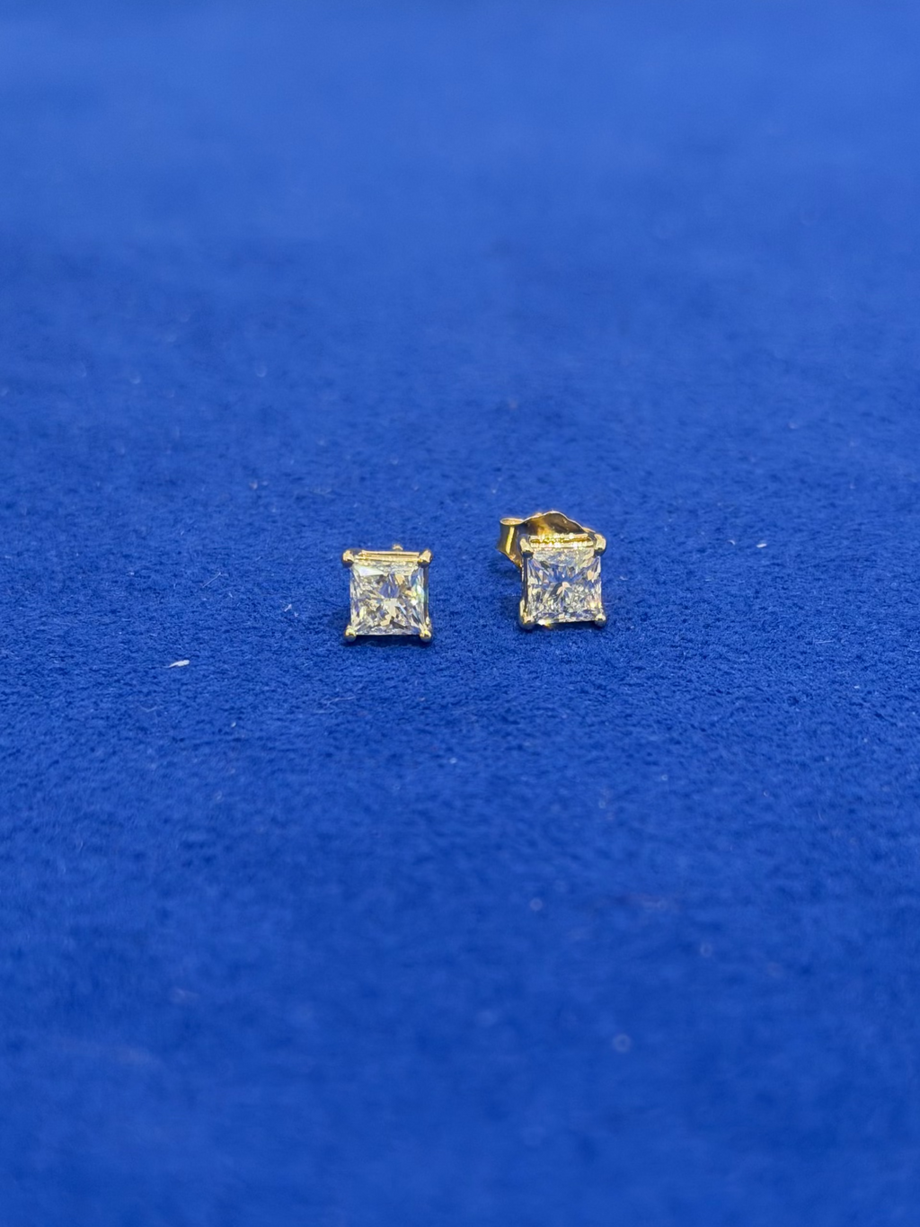 Single Carat Princess Yellow Gold Studs