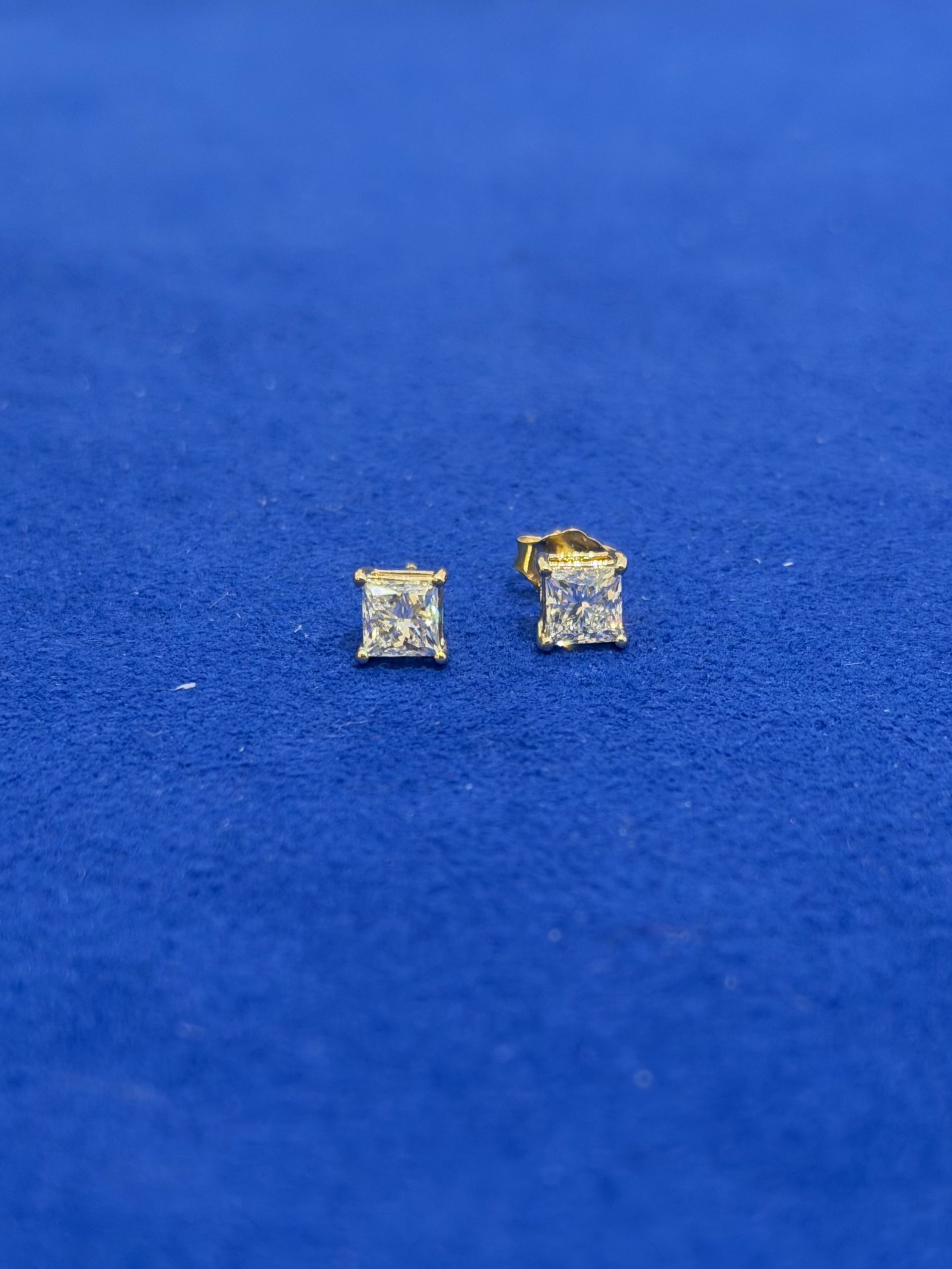 Single Carat Princess Yellow Gold Studs