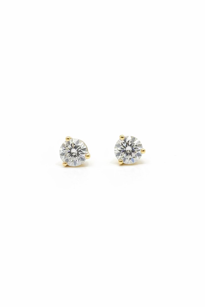 Round 2 Carat Yellow Gold Studs