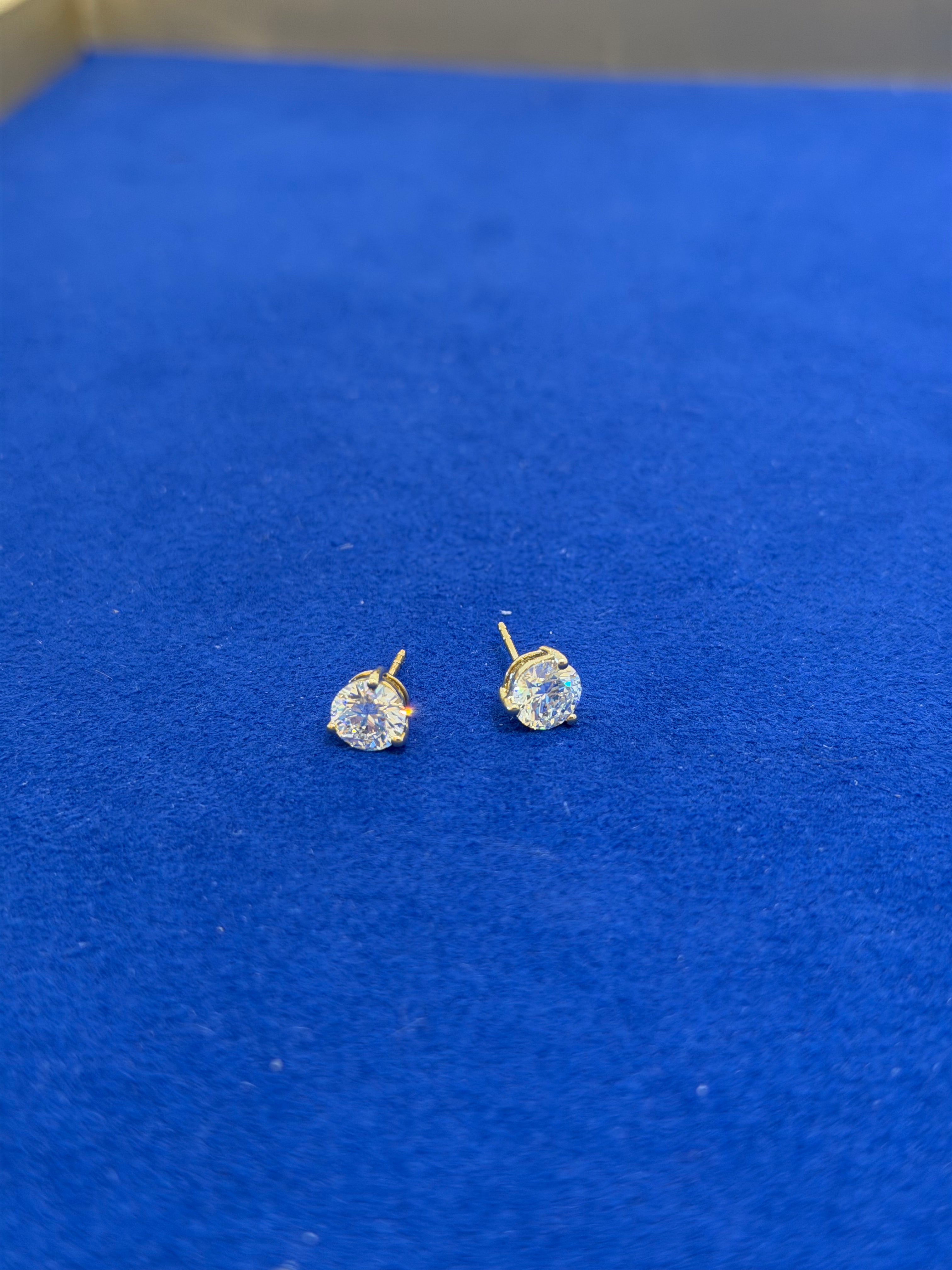 Round 2 Carat Yellow Gold Studs
