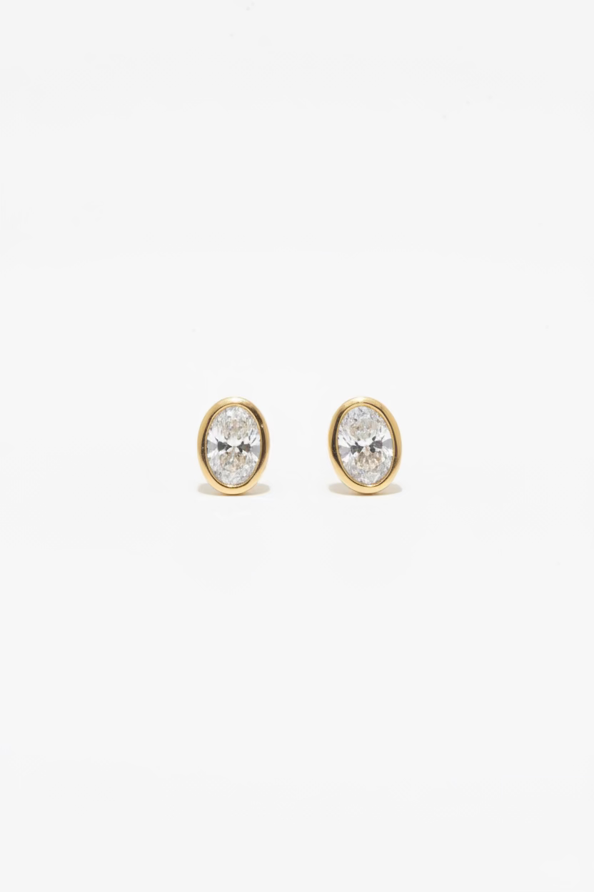Single Round Bezel White Gold Studs