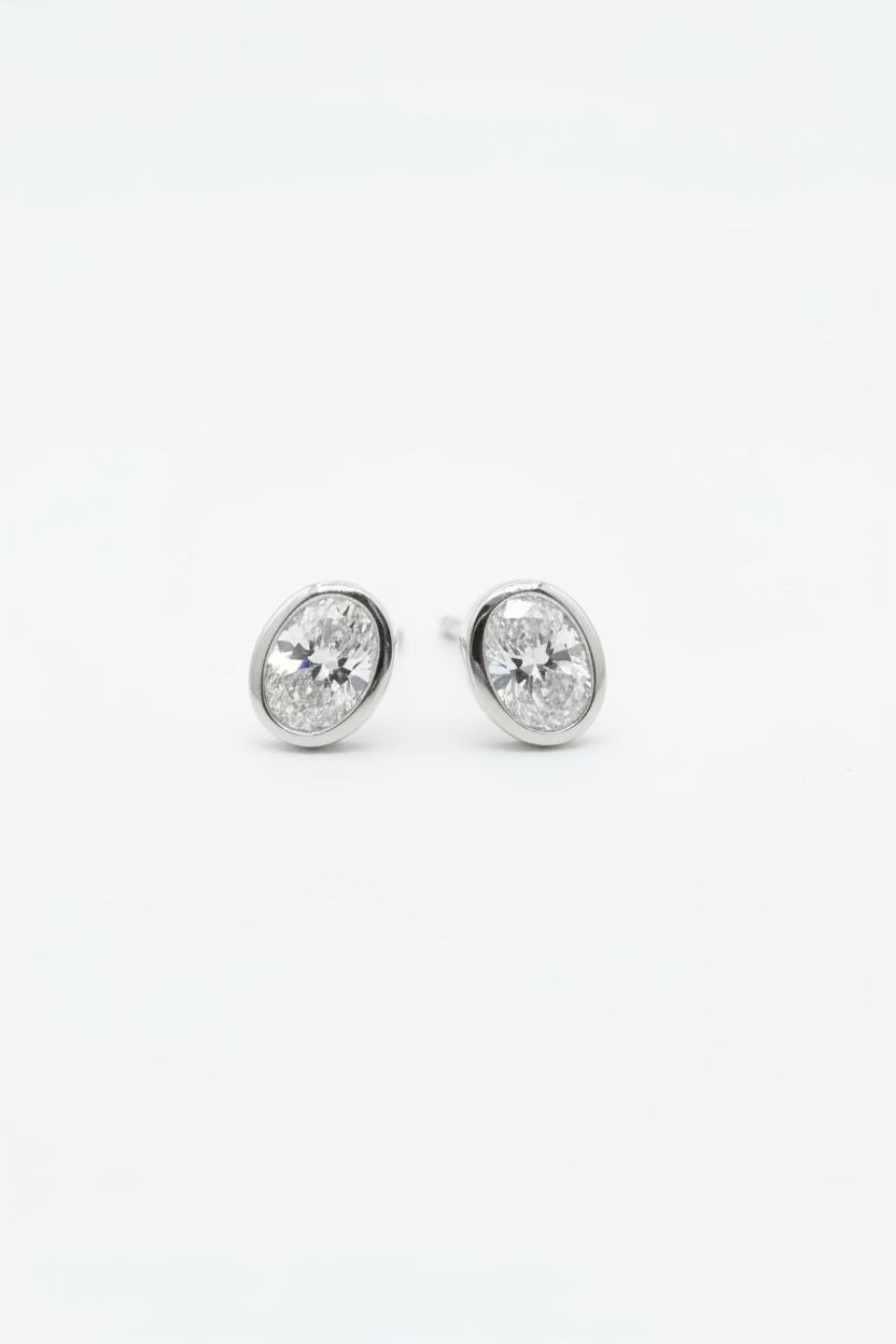 Oval Bezel 2 Carat White Gold Studs