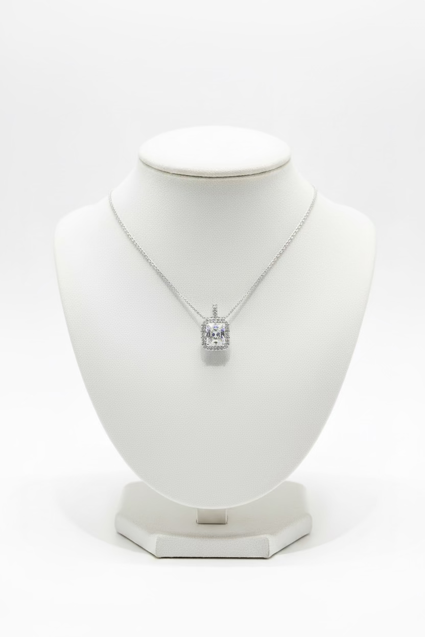 Emerald Halo 1.5 White Gold Necklace