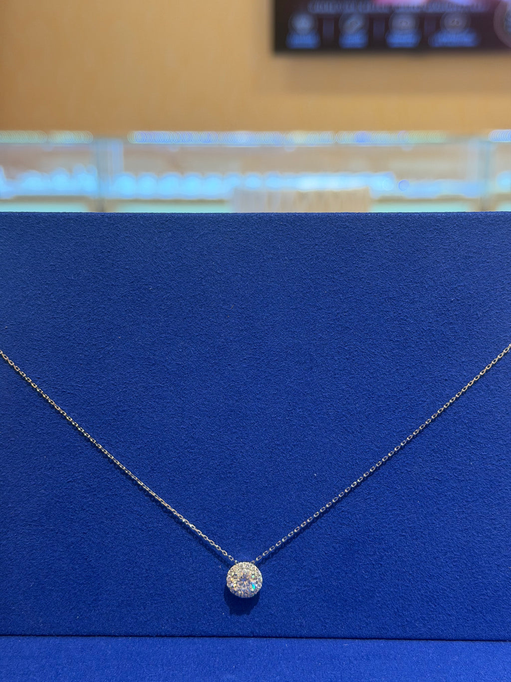 Round Halo 1 Carat White Gold Necklace