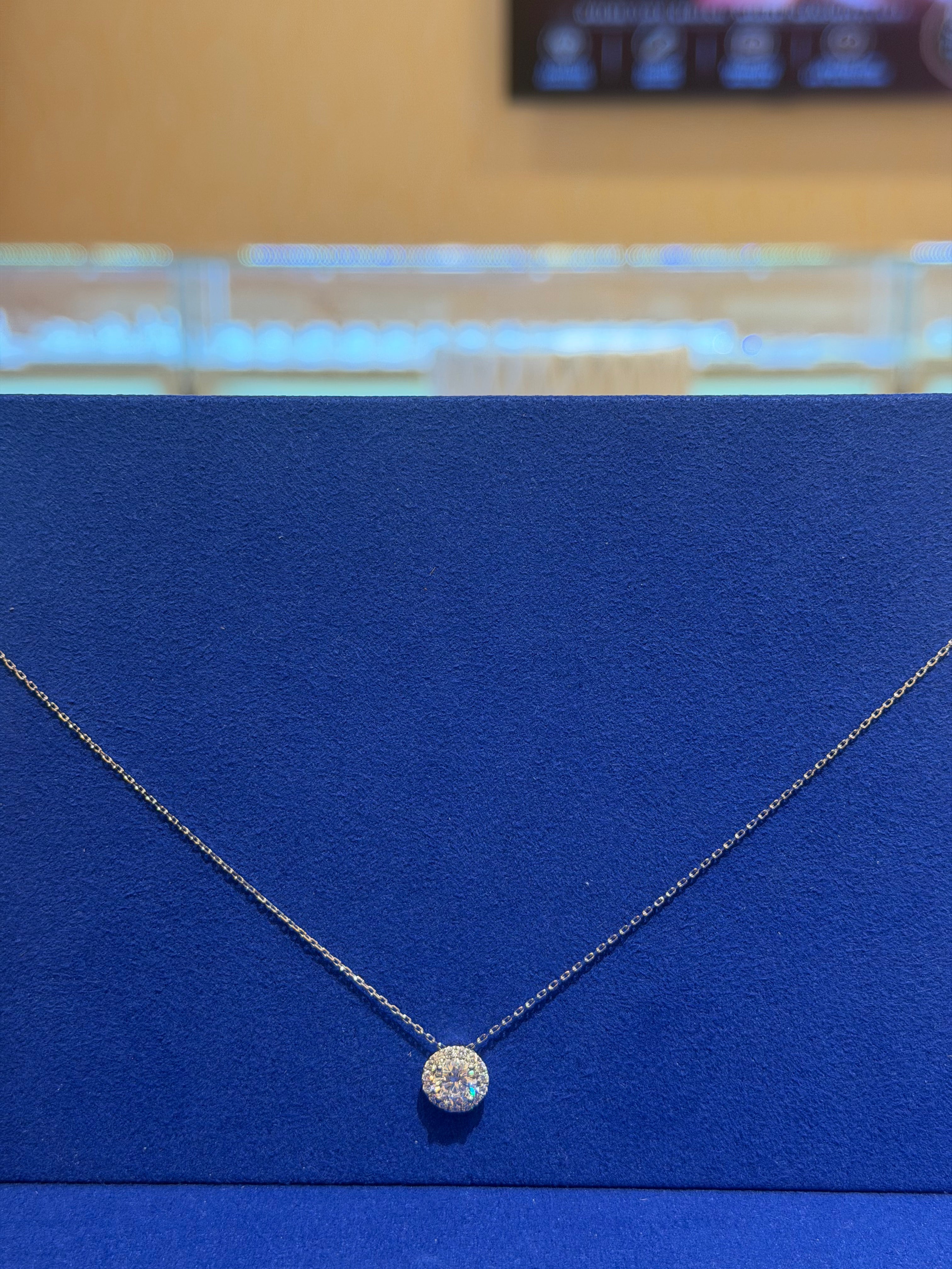 Round Halo 1 Carat White Gold Necklace